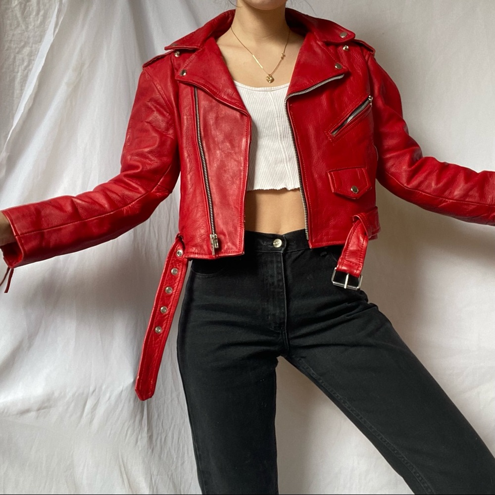 SOLD - Red leather biker jacket
